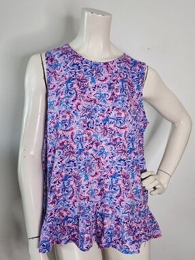 Stella Parker Sleeveless Peplum Top Women's XL Pink Floral